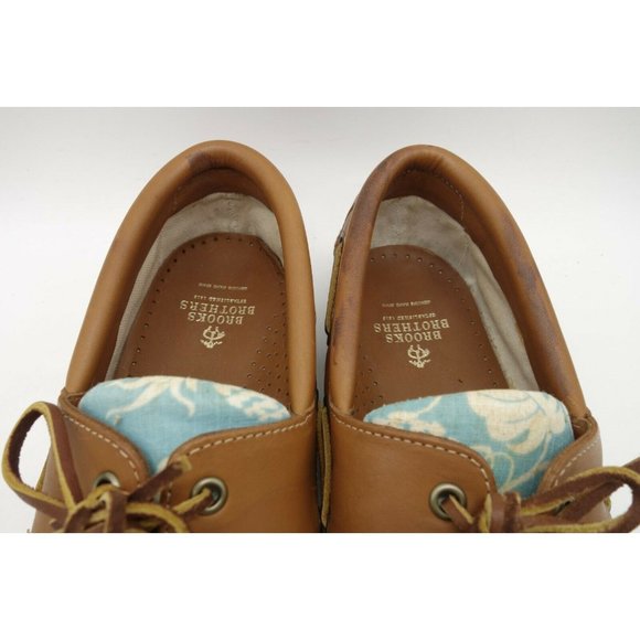 Brooks Brothers Brown Leather Floral Print Deck Boat Loafers Shoes Men\'s 9 D main image 8